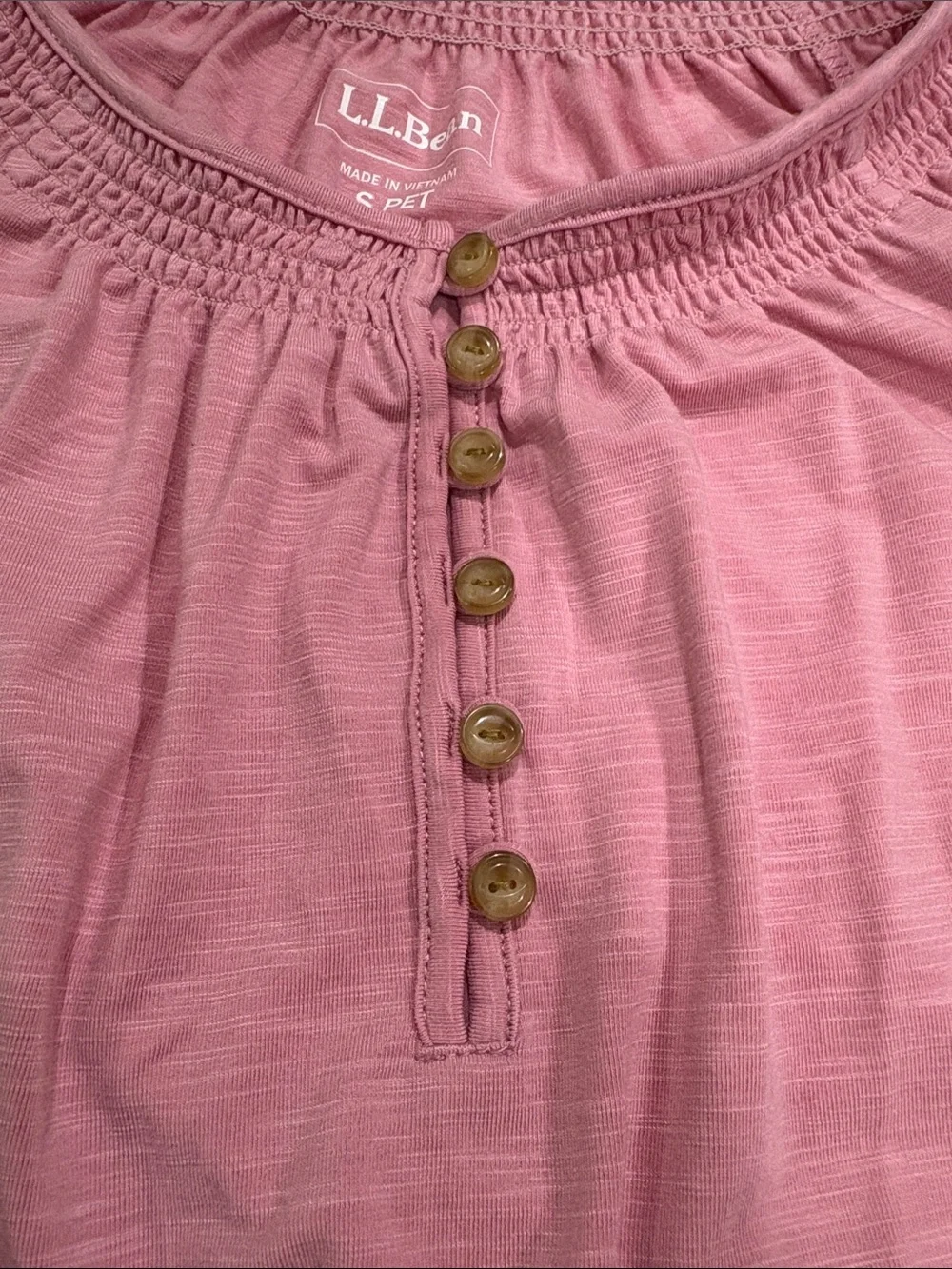 L.L. Bean Light Pink Smocked-Neck Henley Top